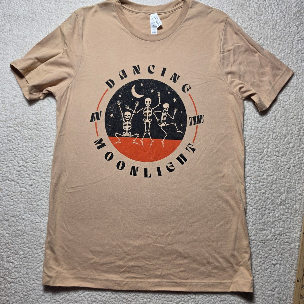 Bella Canvas Dancing in the Moonlight Skeleton Graphic Tee Tan Beige Medium